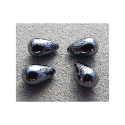 Goutte en verre de Bohême 10mm Hematite (x1)