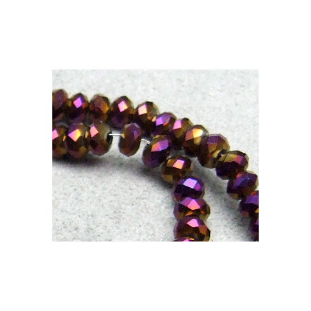 Perles rondes aplaties facettées 4x3mm Prune irisé (x 1 fil de 100 perles)