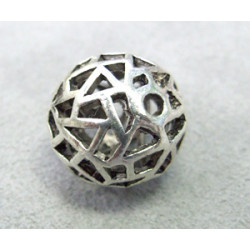 Perle métallisée boule creuse trous triangulaires 18mm argenté (x1)