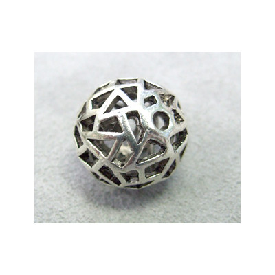 Perle métallisée boule creuse trous triangulaires 18mm argenté (x1)
