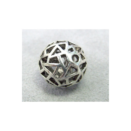 Perle métallisée boule creuse trous triangulaires 18mm argenté (x1)