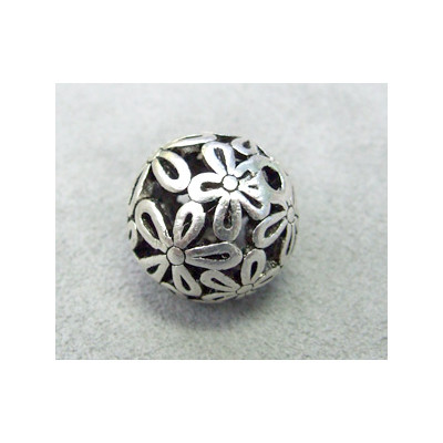 Perle métallisée boule filigranée fleurs 18mm argenté (x1)