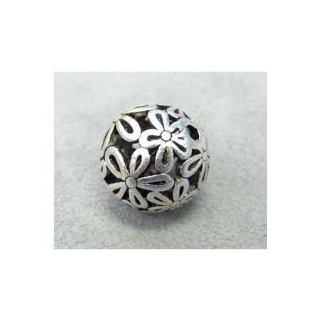 Perle métallisée boule filigranée fleurs 18mm argenté (x1)