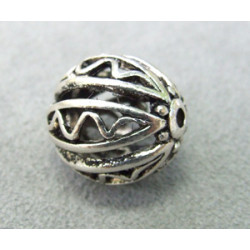 Perle métallisée boule creuse vagues 15x18mm argenté (x1)
