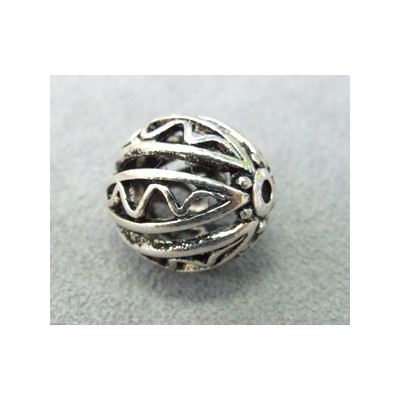 Perle métallisée boule creuse vagues 15x18mm argenté (x1)