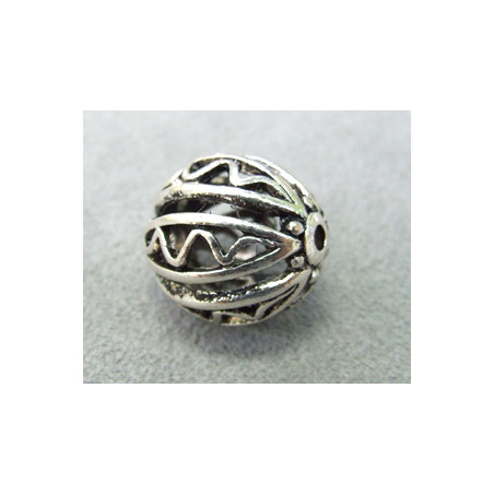 Perle métallisée boule creuse vagues 15x18mm argenté (x1)