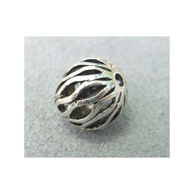 Perle métallisée boule creuse vagues 13mm argenté (x1)