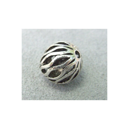 Perle métallisée boule creuse vagues 13mm argenté (x1)