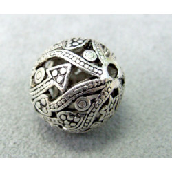 Perle métallisée boule creuse finigranée 18mm argenté (x1)