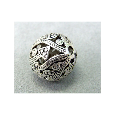 Perle métallisée boule creuse finigranée 18mm argenté (x1)