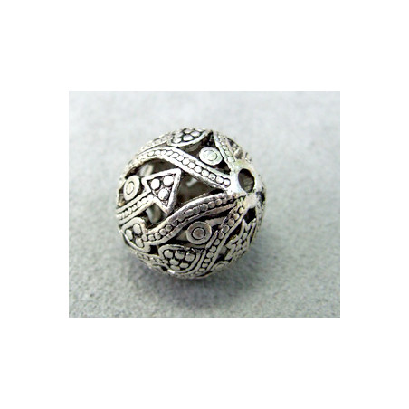 Perle métallisée boule creuse finigranée 18mm argenté (x1)