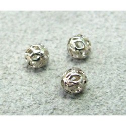 Perle métallisée boule creuse finigranée 4mm argenté (x1)