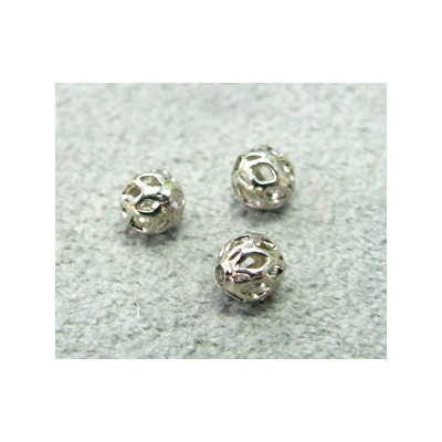 Perle métallisée boule creuse finigranée 4mm argenté (x1)