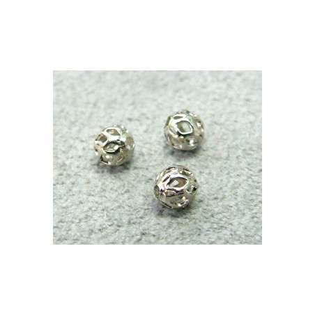 Perle métallisée boule creuse finigranée 4mm argenté (x1)