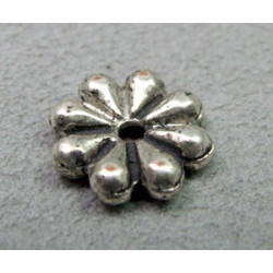 Perle rondelle intercalaire fleur diam. 14mm - argenté vieilli (x1)