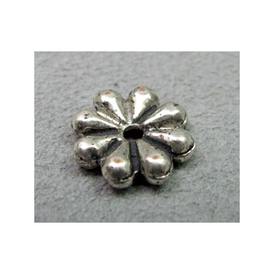 Perle rondelle intercalaire fleur diam. 14mm - argenté vieilli (x1)
