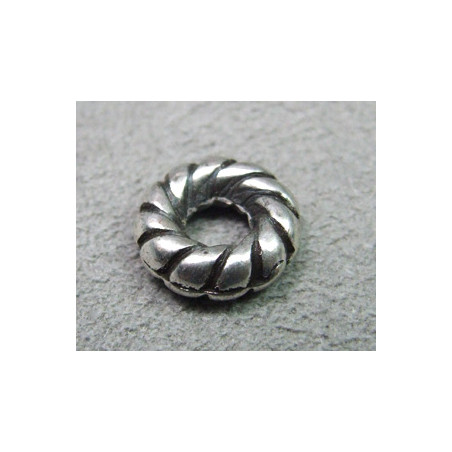 Perle rondelle intercalaire diam. 15mm trou 6mm - argenté vieilli (x1)