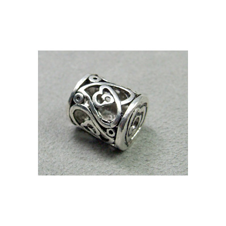 Perle intercalaire tonneau ajouré coeurs 15x13mm - argenté (x1)