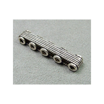 Perle intercalaire barrette 5 rangs 40x8mm - argenté (x1)