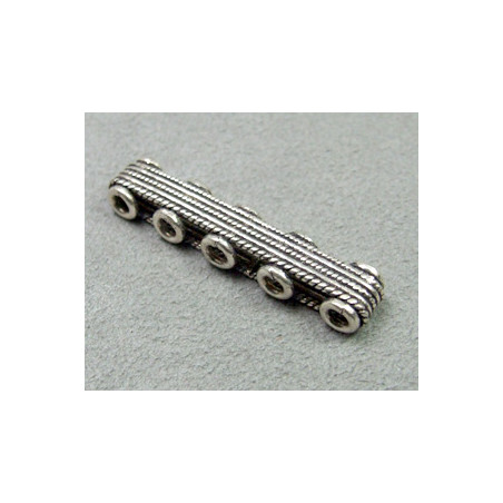 Perle intercalaire barrette 5 rangs 40x8mm - argenté (x1)