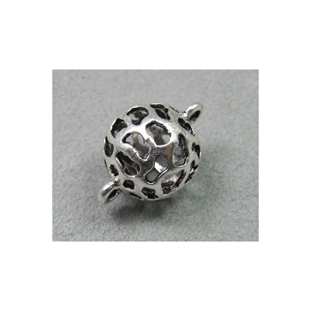 Perle métallisée boule ajourée 17mm argenté (x1)