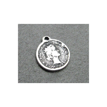 Breloque Argenté Pièce anglaise 14mm (x1)