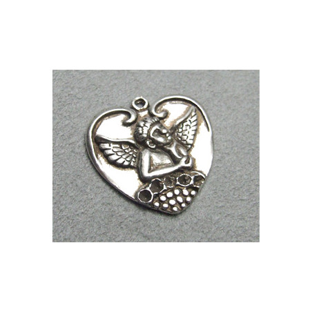 Breloque Argenté Coeur ange 25mm (x1)