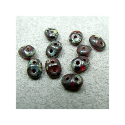 Perles Super Duo 2,5X5mm Ruby - Travertin (x 10gr env.) 