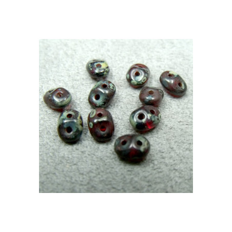 Perles Super Duo 2,5X5mm Ruby - Travertin (x 10gr env.) 