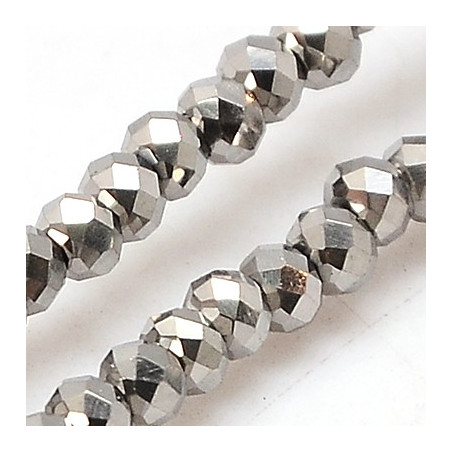 Fils de 100 perles rondes aplaties en Cristal de Chine 3x2mm Silver (x 1 fil de 100 perles)