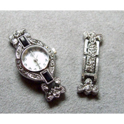 Cadran Oval Strass Jet 18x26mm Argente (x1)