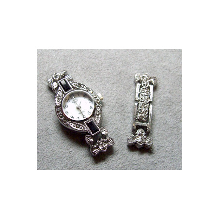 Cadran Oval Strass Jet 18x26mm Argente (x1)