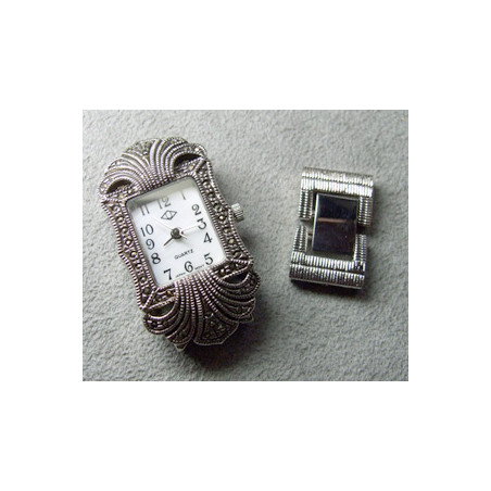 Cadran Rectangle Strass 35x20mm Argente (x1)