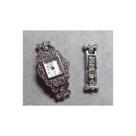 Cadran Rectangle/Ovale Strass 30x20mm Argente (x1)