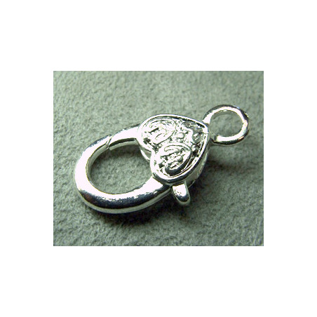 Fermoir Mousqueton Coeur Travailler Argent 28mm (x1) 