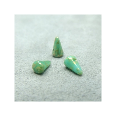 Spikes en verre de Bohême 8x5mm Green Turquoise Silver Picasso (x1)