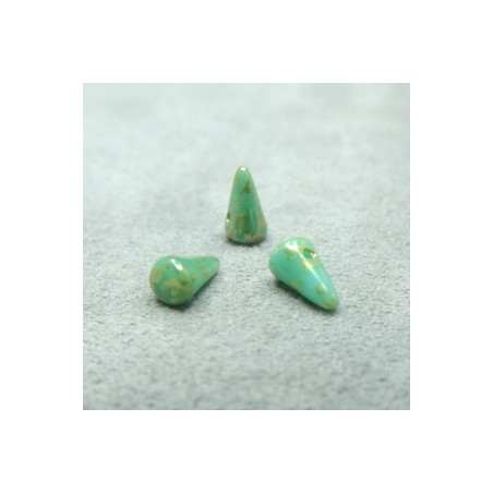 Spikes en verre de Bohême 8x5mm Green Turquoise Silver Picasso (x1)
