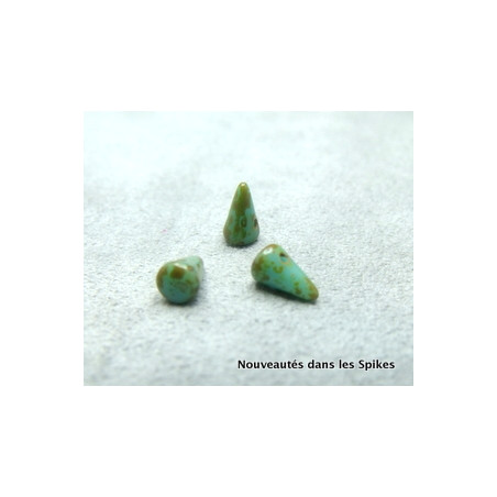 Spikes en verre de Bohême 8x5mm Turquoise Picasso (x1) 