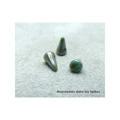 Spikes en verre de Bohême 8x5mm Turquoise Bronze Lumi (x1)