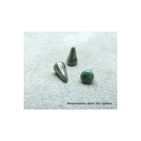 Spikes en verre de Bohême 8x5mm Turquoise Bronze Lumi (x1)