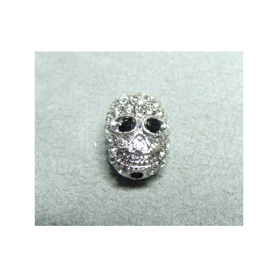 Tête de Mort Argentée strassée 16X12mm(X1) 