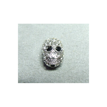 Tête de Mort Argentée strassée 16X12mm(X1) 