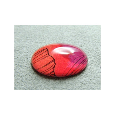 Cabochon en Résine Rouge Saumon 25x18mm Imprime Abstrait (X1)