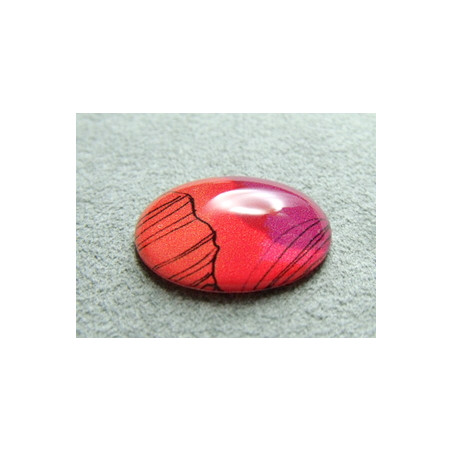 Cabochon en Résine Rouge Saumon 25x18mm Imprime Abstrait (X1)