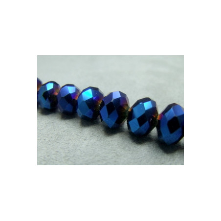 Fils de 72 perles rondes aplaties en Cristal de Chine 10x7mm Metallic Blue (x 1 fil de 72 perles)