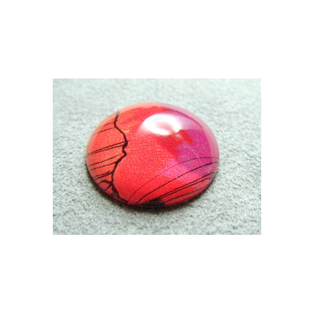 Cabochon en Résine Rouge Saumon 24mm Imprime Abstrait (X1)