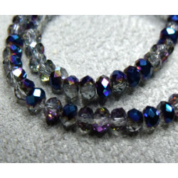 Fils de 100 perles rondes aplaties en Cristal de Chine 3x2mm Blue Irisée (x 1 fil de 100 perles) 