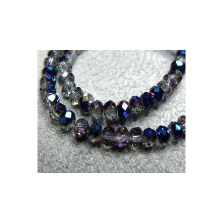 Fils de 100 perles rondes aplaties en Cristal de Chine 3x2mm Blue Irisée (x 1 fil de 100 perles) 