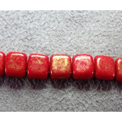 Perles Tiles 6X6X3mm Opaque Red Marbled Gold (X50)   
