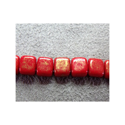 Perles Tiles 6X6X3mm Opaque Red Marbled Gold (X50)   